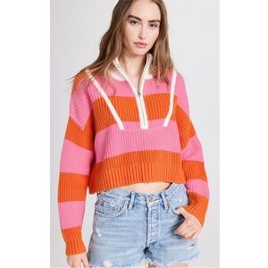 NWT Staud PINK STRIPED HAMPTON CROP SWEATER Size XS